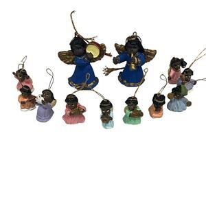Vintage Giftco African American Miniature Angel Christmas Ornaments Polystone